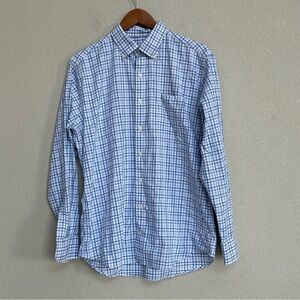 Peter Millar Men’s Dress Shirt Large L Blue Purple Plaid Button Front Collared